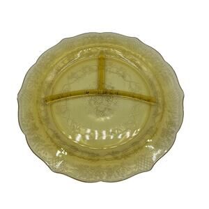 Vintage Federal Glass Depression Glass Grill Plate Normandie Amber Yellow